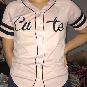 Button down shirt (pink) baseball jersey style